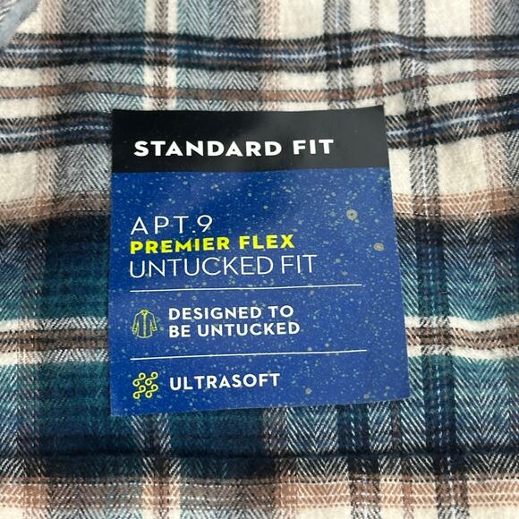 NWT Apt. 9 Blue Plaid Button Up Flannel Shirt Untucked Fit Mens Size Small S - Picture 8 of 12